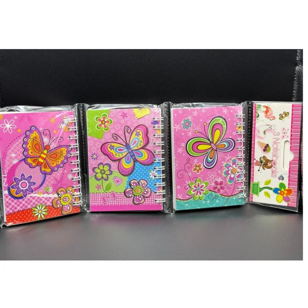 Set of 3 Cute Butterfly Flower Spiral Notebooks Journal Diary for‎ Girls Kids